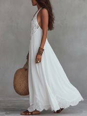 Effortless Boho Lace Halter Neck Flowy Lightweight Maxi Dress