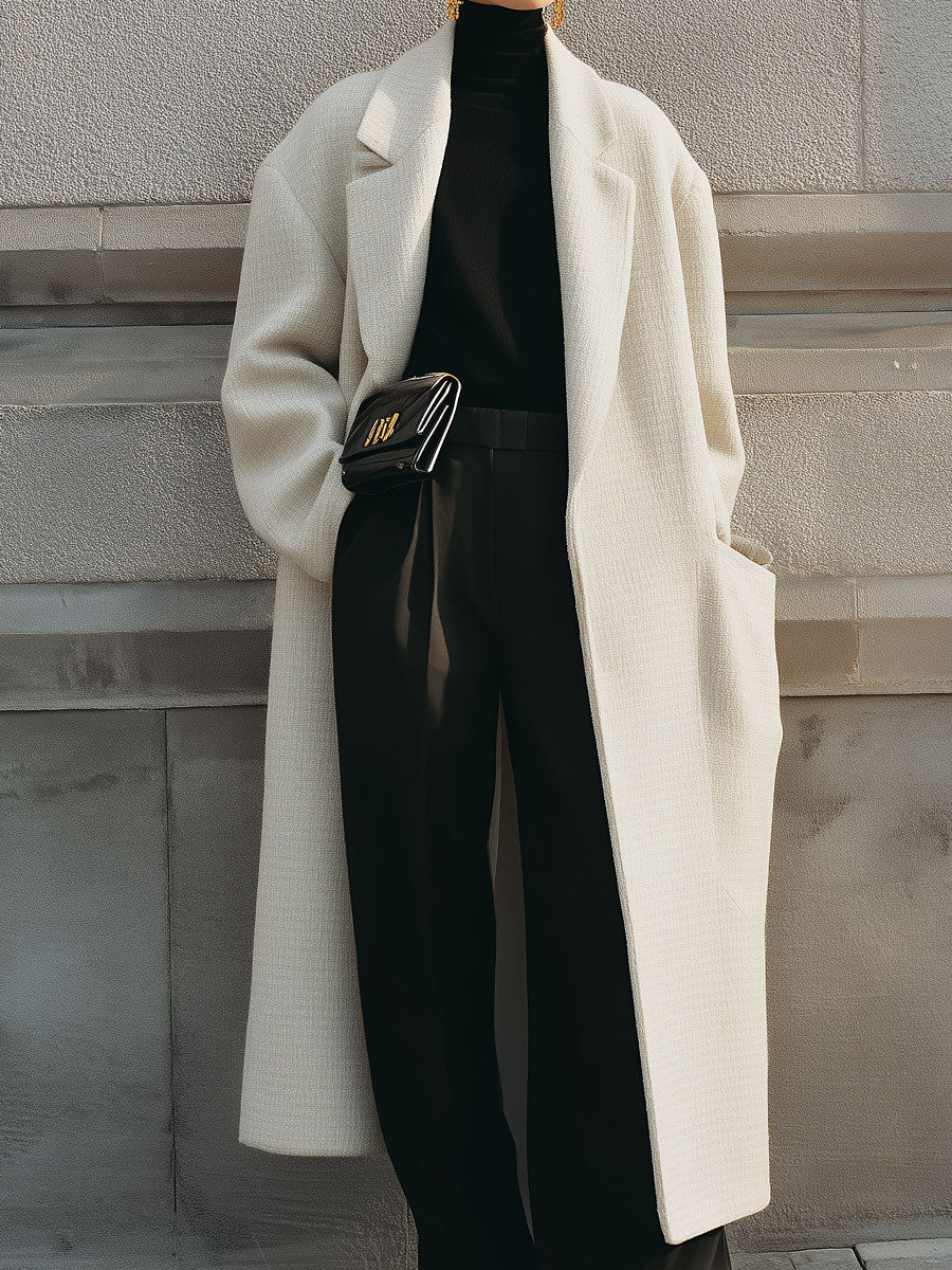 Minimalist Dropped Shoulder Tweed Dropped Shoulder Oversized Coat