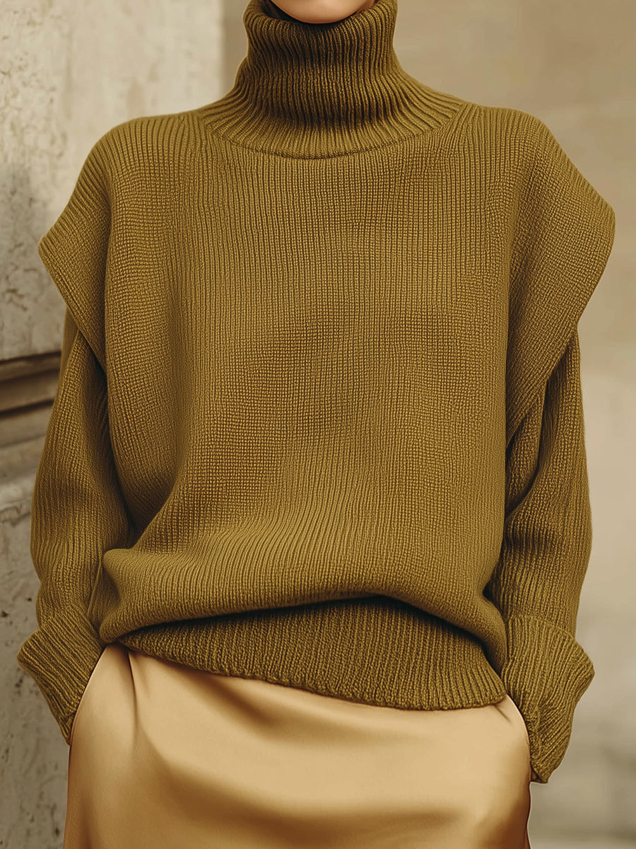Minimalist Turtleneck Bat-sleeve Knitted Blouse & Long-sleeved Sweater Set