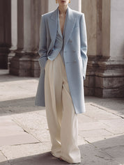 Minimalist Lapel Double-breasted Mid-length Woolen Coat