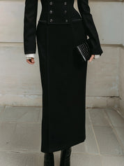 Androgynous Chic Double-breasted Shirt Collar Patchwork Slim Maxi Dress