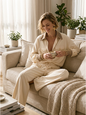 Effortless Chic Contrast Collar Shirt & Palazzo Pants Outfit Set