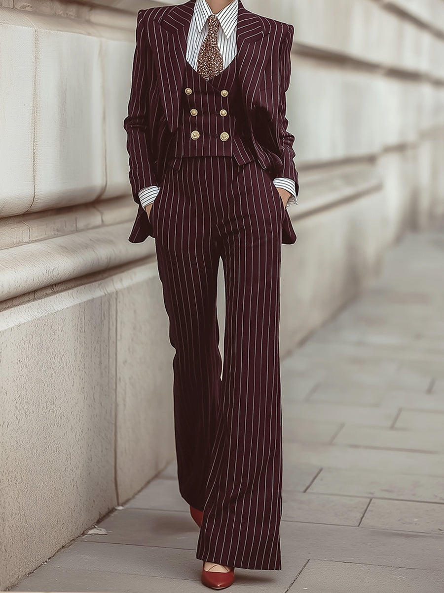 Elegance Power Pinstripe Tailoring Wool Three-Piece Set