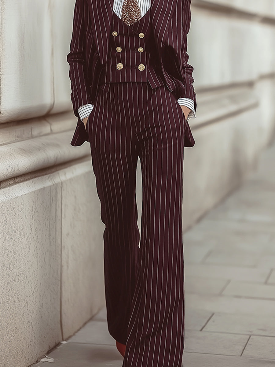 Elegance Power Pinstripe Tailoring Wool Three-Piece Set