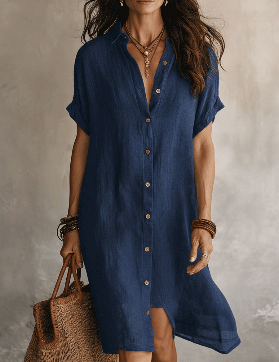 Modern Boho Effortless Black Linen Relaxed Midi Dress