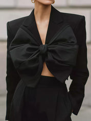 Uniquely Designed Removable Bow Lapel Cropped Boxy Blazer