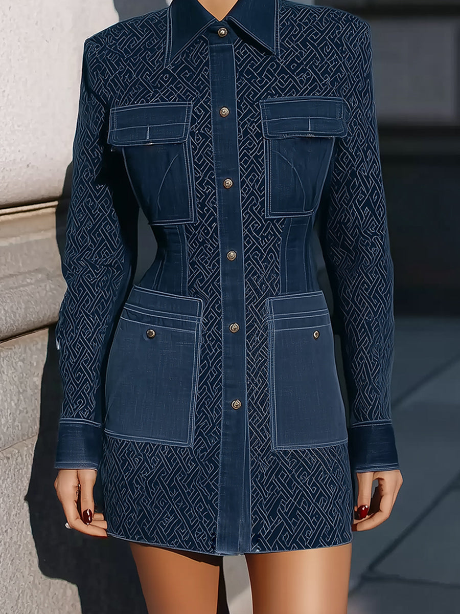 Quiet Luxury Modern Graphic Denim Mini Dress