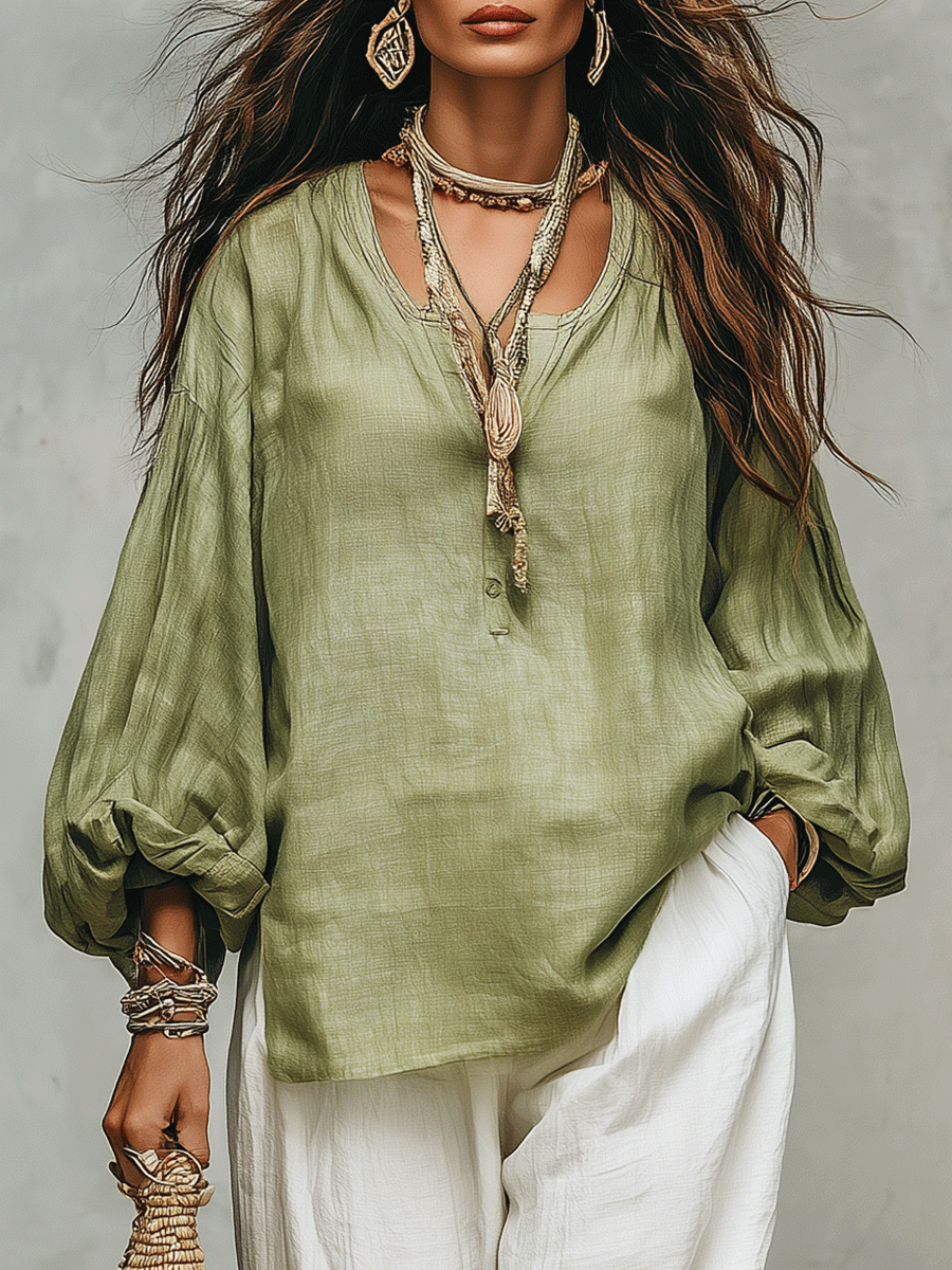 Sage Linen Blouse & Relaxed White Trousers Everyday Escape Set