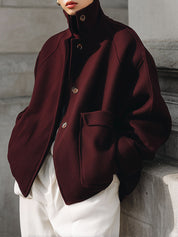 Deconstructed Wool Stand-collar Dropped Shoulder Oversized Jacket
