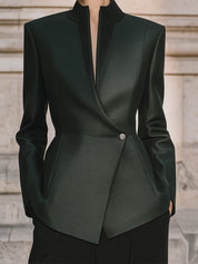Minimalist Geometric Cut High-Neck Wool Jacket