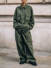 Stylish Washed Denim Flap Cargo Pocket Jacket & Jeans Set