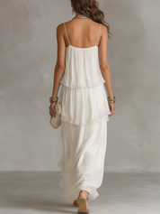 Romantic Sheer Tiered Chiffon Maxi Dress
