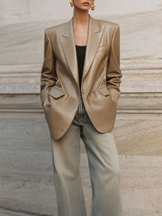 Minimalist Eco-friendly Leather Shoulder Pads Loose Version Blazer