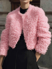 90s Minimalism Revival Round Neck Short Eco-friendly Teddy Curly Jacket