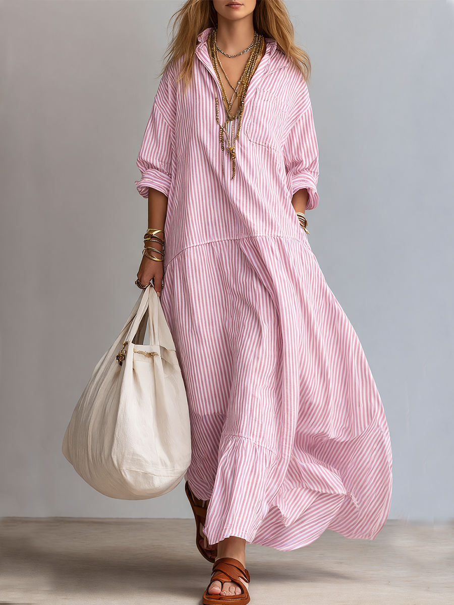 Blue Stripe Relaxed Shirt Maxi Dress