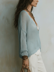 Effortless Coastal Breeze Powder Blue Lightweight Sweater