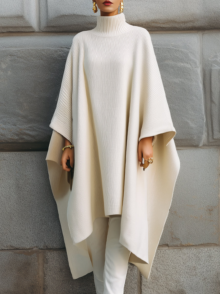 Minimalist Turtleneck Cape-style Fine-knit Mid-length Sweater