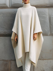 Minimalist Turtleneck Cape-style Fine-knit Mid-length Sweater