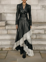 Heritage Noir Elegance Eco-friendly Leather-Lace Maxi Dress