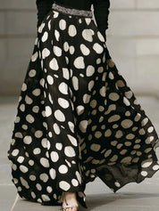 Retro Polka Dot Print Stitching Casual Boat Neck A Line Maxi Dress