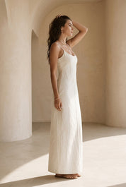 Elegant White Minimal Strappy Slit Maxi Dress