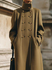 Minimalist Double-breasted Stand-collar Mid-length Woolen Coat