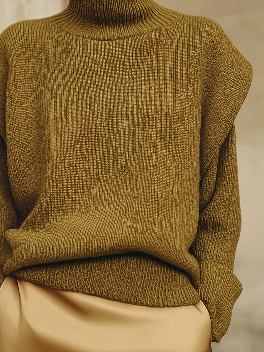 Minimalist Turtleneck Bat-sleeve Knitted Blouse & Long-sleeved Sweater Set