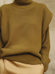Minimalist Turtleneck Bat-sleeve Knitted Blouse & Long-sleeved Sweater Set