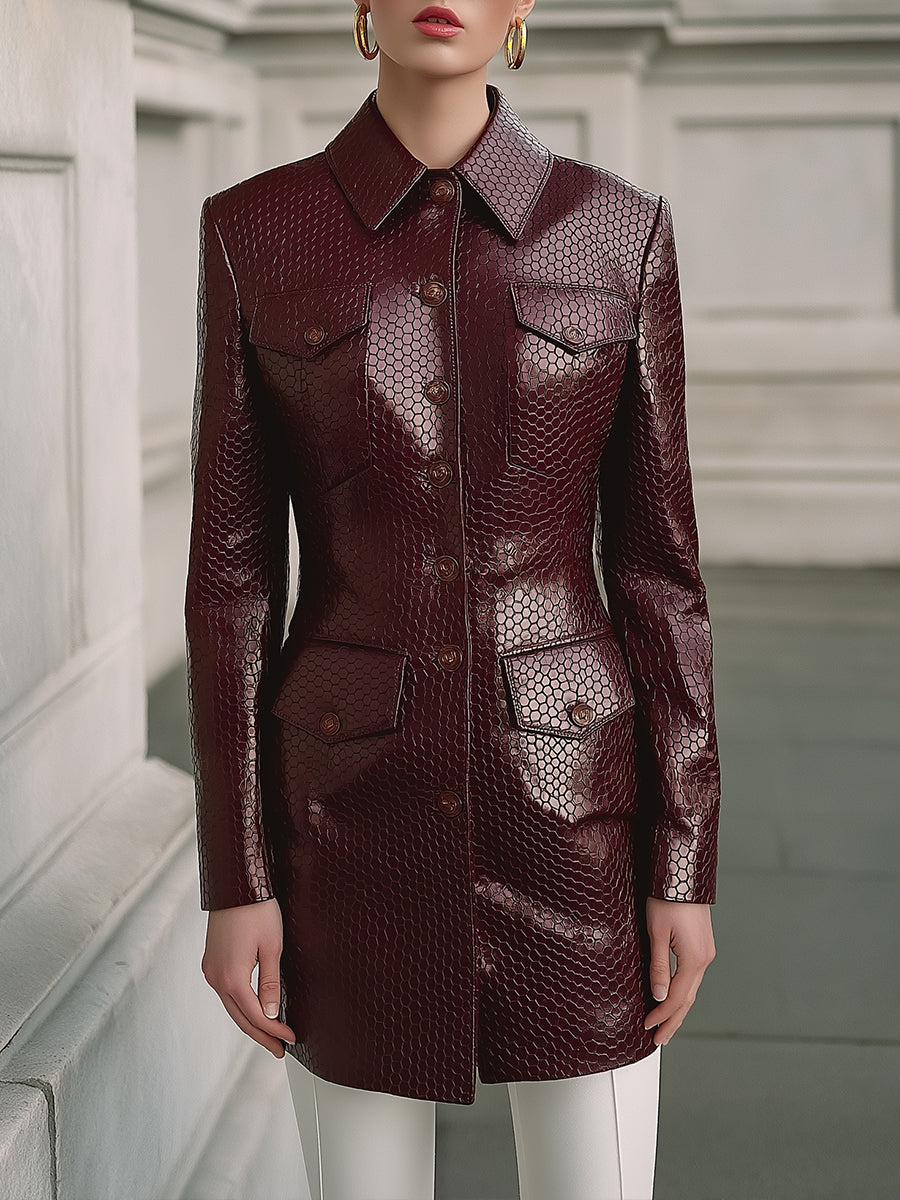 90s Inspired Vintage Wine Red Eco-friendly Leather Jacket