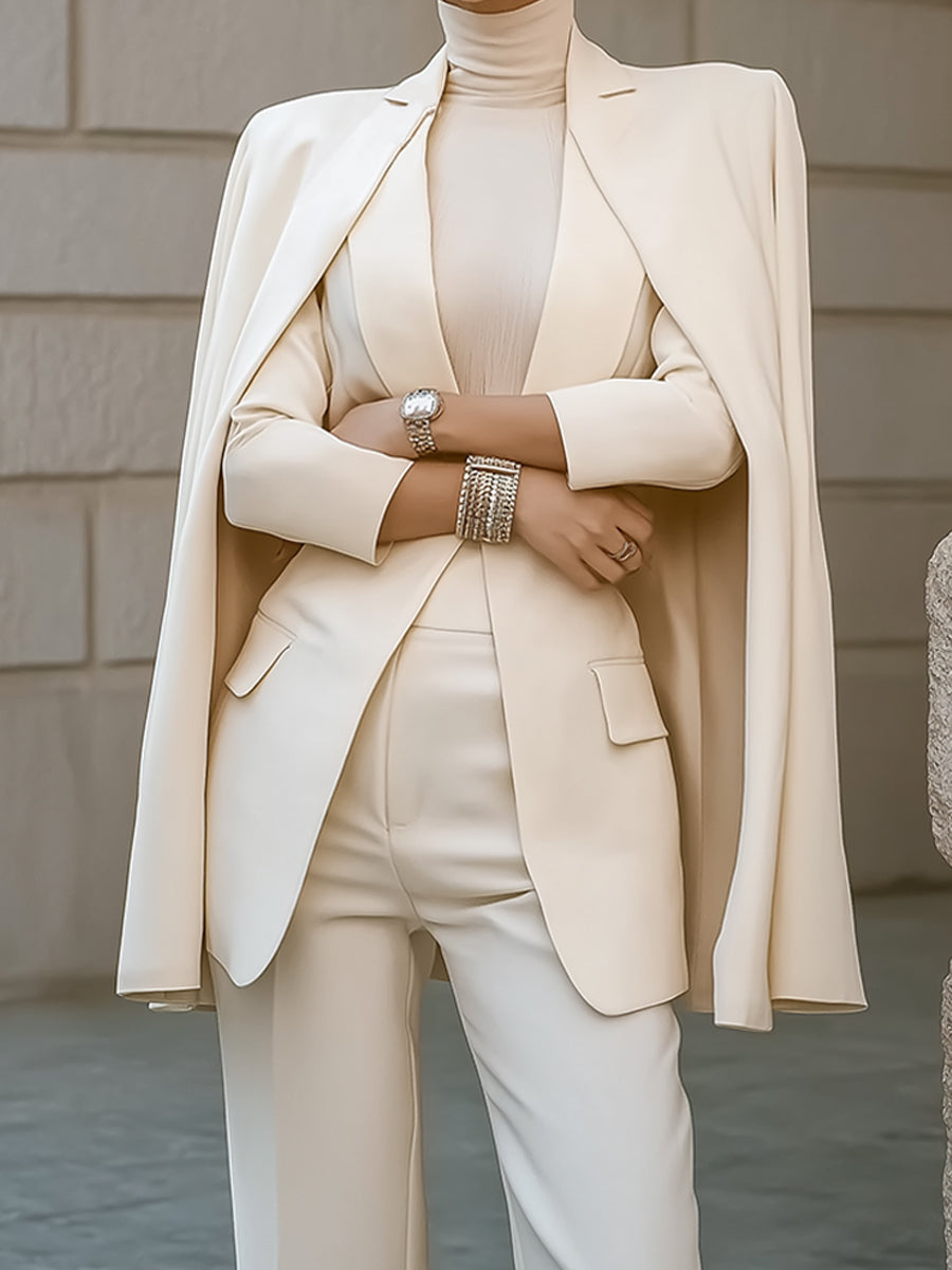 Minimalist Construction Cape-Shoulder Sculptural Wool Blazer
