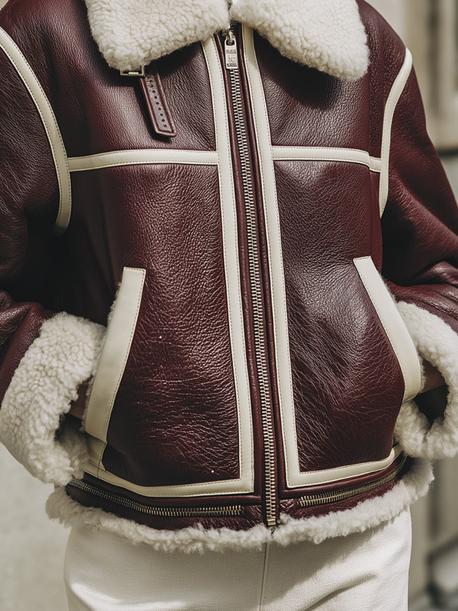 Old Money Contrasting Colors Eco-friendly Leather Piping Jacket