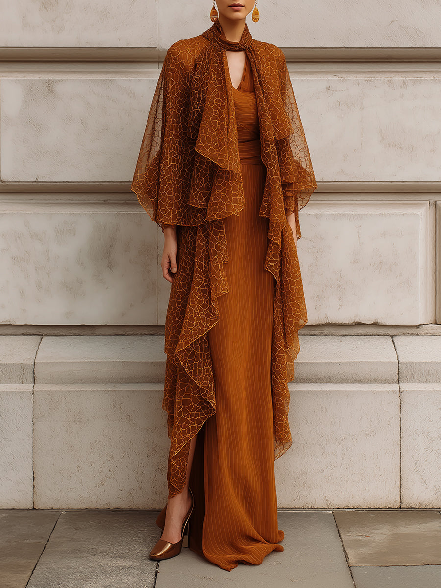 Modern Light Palace Romantic Amber Veil Maxi Dress