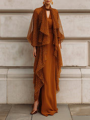 Modern Light Palace Romantic Amber Veil Maxi Dress