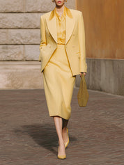 90s Minimalism Revival Satin Patchwork Blazer & Back Slit Skirt Set