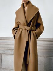 Minimalist Wide Shawl Collar Wool Mid-length Coat ﻿
