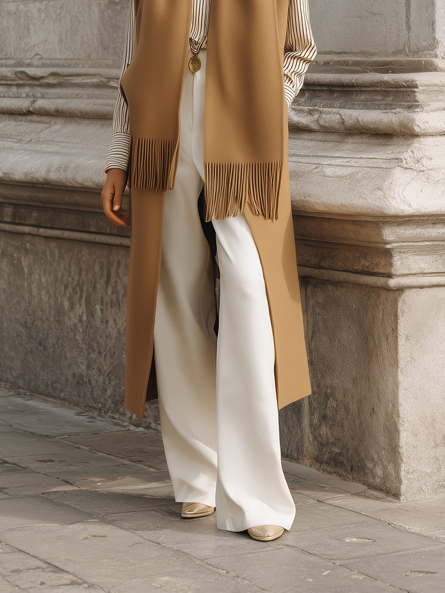 Minimalist Scarf Collar Double-faced Wool Maxi Vest