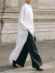 Commuting Minimalist Cotton Long Shirt Dress With High Side Slits