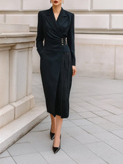 Old Money Asymmetric Wool Blazer Midi Dress