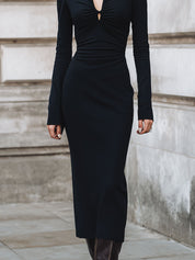 Minimalist Twisted Stretch-fitting Knit Midi Dress