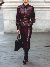 Timeless Burgundy Command Eco-friendly Leather Midi Dress