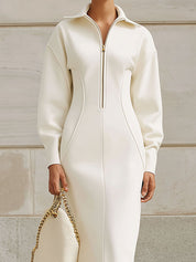 Deconstructed Front Half Zippered Off-shoulder Midi Dress