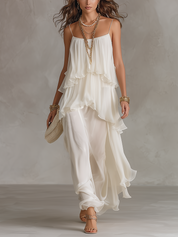 Romantic Sheer Tiered Chiffon Maxi Dress