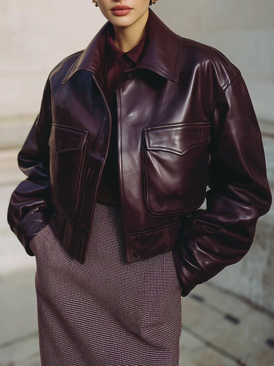 90s Minimalism Revival Environmentally Friendly Leather Cropped Boxy Jacket