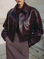 90s Minimalism Revival Environmentally Friendly Leather Cropped Boxy Jacket