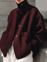 Deconstructed Wool Stand-collar Dropped Shoulder Oversized Jacket