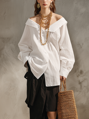 Effortless Minimalist White Shirt Black Midi Skirt