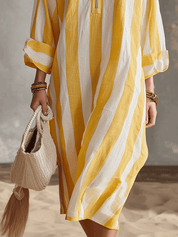 Relaxed Striped Resort Yellow & White Stripe Midi Dress