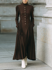 Old-Money High-Neck Accordion-Pleat Maxi Dress