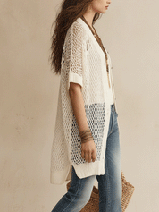 Bohemian Open-Knit Resort Ivory White Cardigan