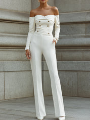 Off-shoulder Double-breasted Tailored Jumpsuit